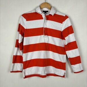 J. Crew Orange White Rugby Striped Polo Shirt S Cotton Preppy Nautical Old Money